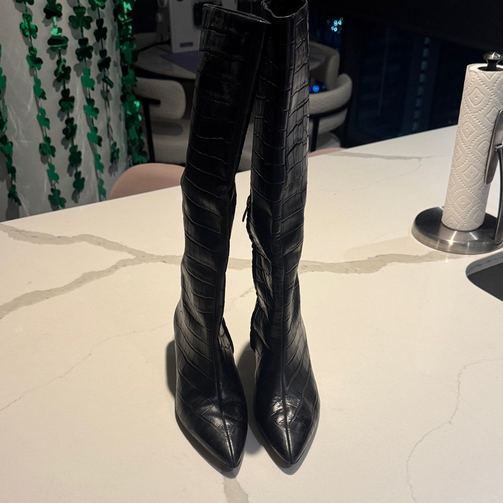 Nordstrom Black Croc-Embossed Heeled Boots
